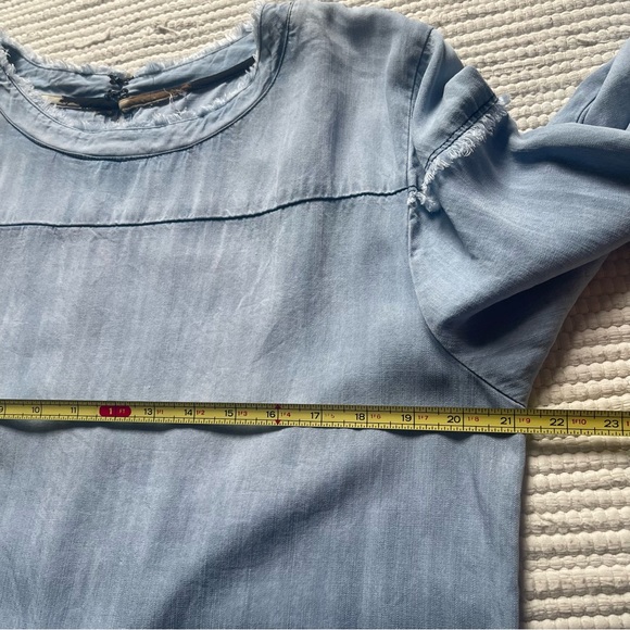 Lyocell Denim Shift Dress Frayed Hem Boho Mini Soft Chambray - Picture 3 of 6